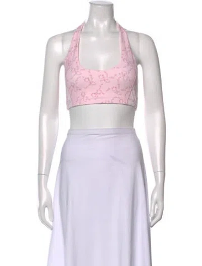 Pre-owned Loveshackfancy Floral Print Halterneck Sports Bra W/ Tags In Pink