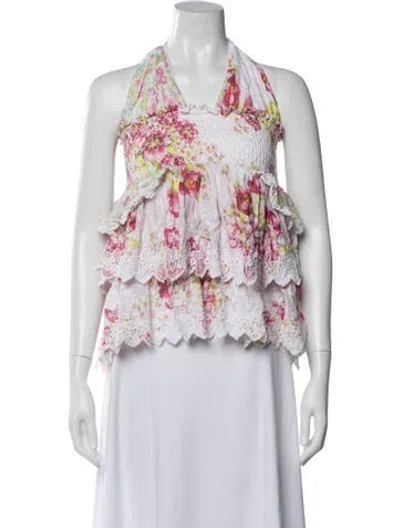 Pre-owned Loveshackfancy Floral Print Halterneck Top In Multi