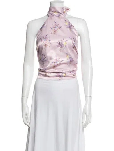 Pre-owned Loveshackfancy Floral Print Halterneck Top In Pink