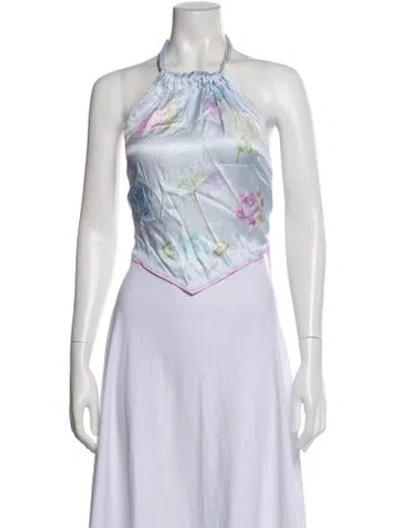 Pre-owned Loveshackfancy Floral Print Halterneck Top W/ Tags In Green