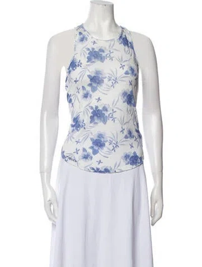 Pre-owned Loveshackfancy Floral Print Halterneck Top In White