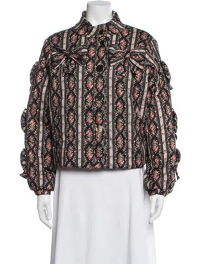 Pre-owned Loveshackfancy Floral Print Jacket In Black/neutrals