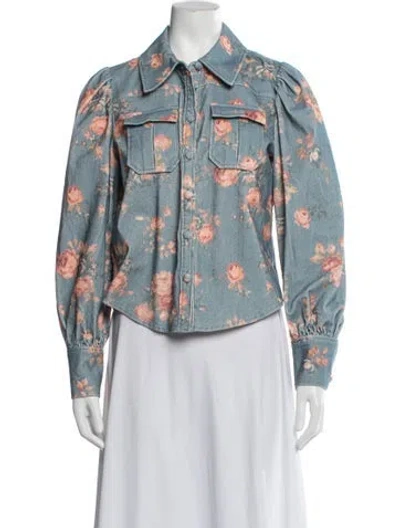 Pre-owned Loveshackfancy Floral Print Jacket In Blue