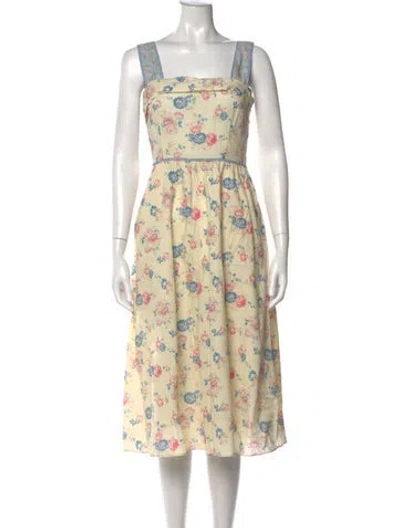 Pre-owned Loveshackfancy Floral Print Knee-length Dress In Neutral