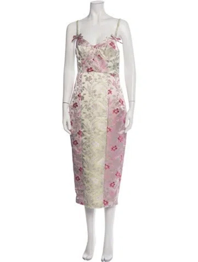 Pre-owned Loveshackfancy Floral Print Knee-length Dress In Neutrals/pink