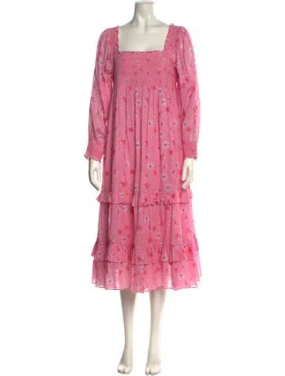Pre-owned Loveshackfancy Floral Print Knee-length Dress In Pink