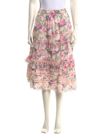 Pre-owned Loveshackfancy Floral Print Knee-length Skirt In Pink