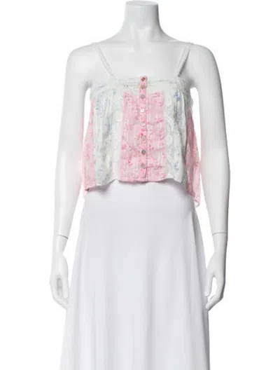 Pre-owned Loveshackfancy Floral Print Lace Trim Embellishment Pajamas In Pink/white