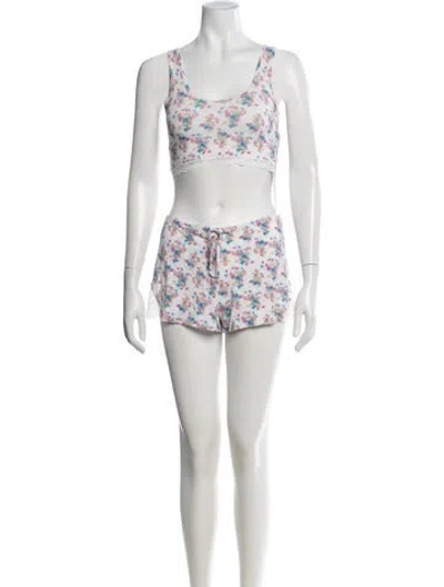 Pre-owned Loveshackfancy Floral Print Lace Trim Embellishment Pajamas In White