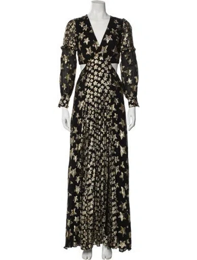 Pre-owned Loveshackfancy Floral Print Long Dress In Black