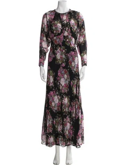 Pre-owned Loveshackfancy Floral Print Long Dress In Black