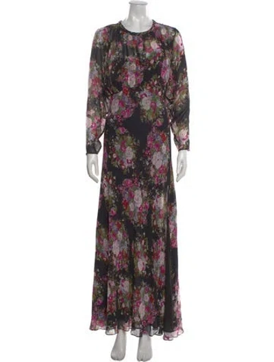 Pre-owned Loveshackfancy Floral Print Long Dress In Black