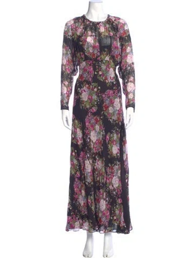 Pre-owned Loveshackfancy Floral Print Long Dress In Black