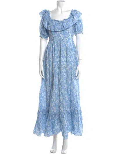 Pre-owned Loveshackfancy Floral Print Long Dress In Blue
