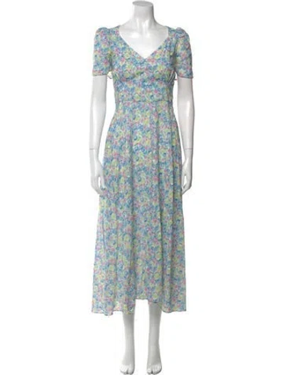 Pre-owned Loveshackfancy Floral Print Long Dress In Blue