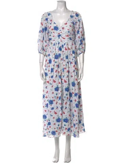 Pre-owned Loveshackfancy Floral Print Long Dress In Blue