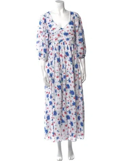Pre-owned Loveshackfancy Floral Print Long Dress In Blue