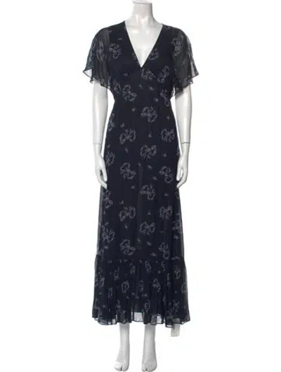 Pre-owned Loveshackfancy Floral Print Long Dress In Blue