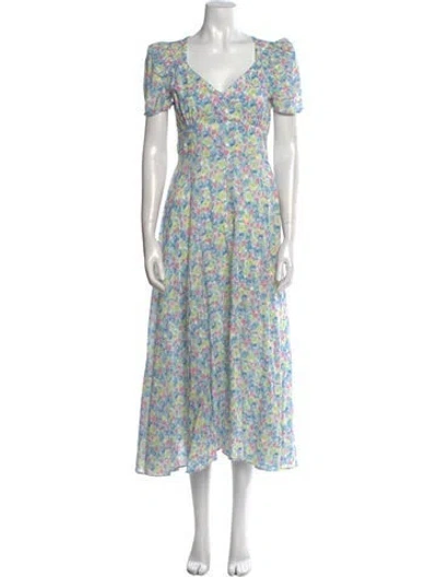 Pre-owned Loveshackfancy Floral Print Long Dress In Blue