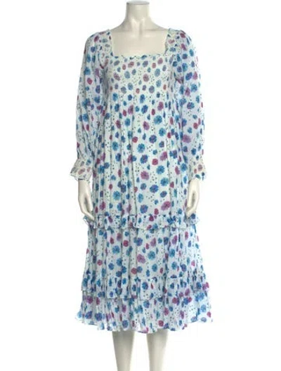 Pre-owned Loveshackfancy Floral Print Long Dress In Blue