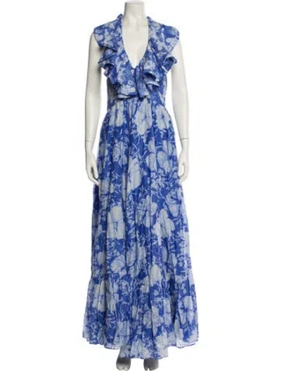 Pre-owned Loveshackfancy Floral Print Long Dress In Blue