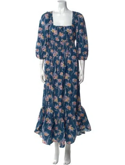 Pre-owned Loveshackfancy Floral Print Long Dress In Blue