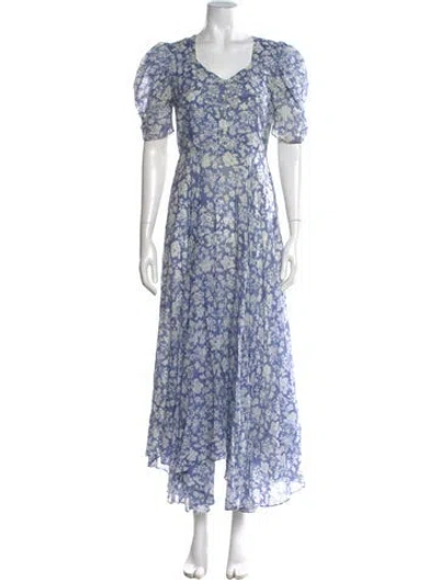 Pre-owned Loveshackfancy Floral Print Long Dress In Blue