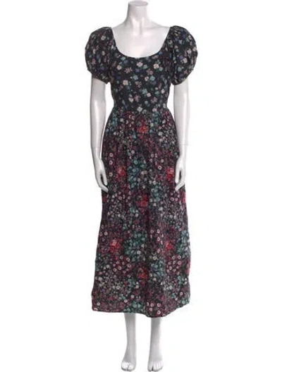 Pre-owned Loveshackfancy Floral Print Long Dress In Blue