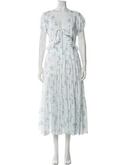 Pre-owned Loveshackfancy Floral Print Long Dress In Blue