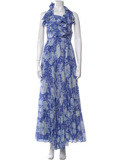Pre-owned Loveshackfancy Floral Print Long Dress In Blue