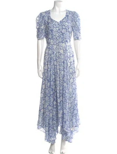 Pre-owned Loveshackfancy Floral Print Long Dress In Blue