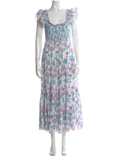Pre-owned Loveshackfancy Floral Print Long Dress In Blue