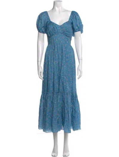 Pre-owned Loveshackfancy Floral Print Long Dress In Blue