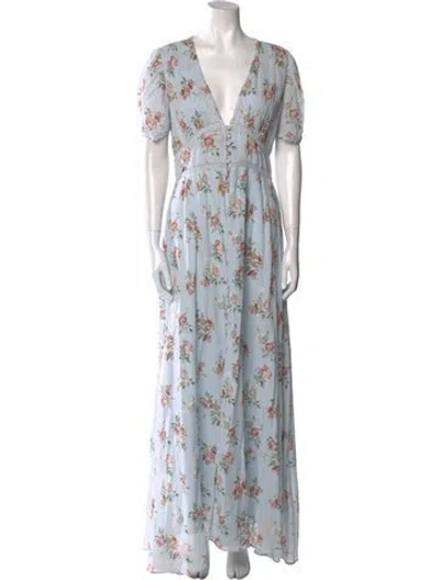 Pre-owned Loveshackfancy Floral Print Long Dress In Blue
