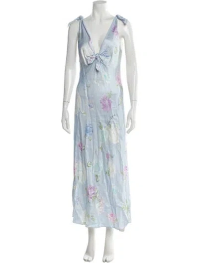 Pre-owned Loveshackfancy Floral Print Long Dress In Blue