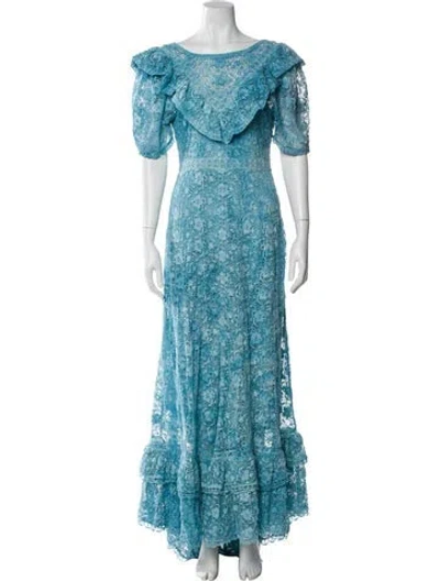 Pre-owned Loveshackfancy Floral Print Long Dress In Blue