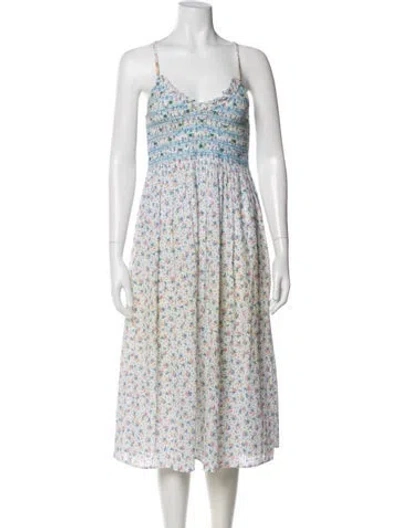 Pre-owned Loveshackfancy Floral Print Long Dress In Blue