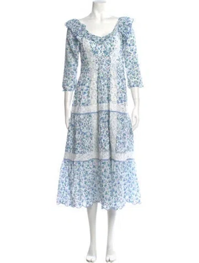 Pre-owned Loveshackfancy Floral Print Long Dress In Blue