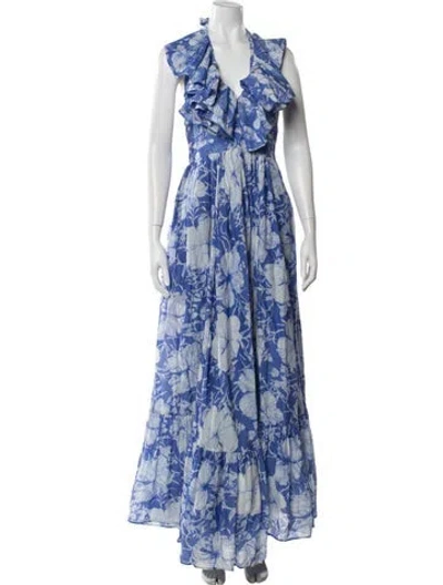 Pre-owned Loveshackfancy Floral Print Long Dress In Blue