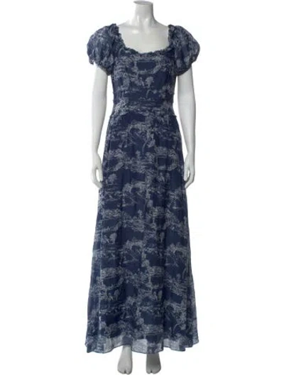 Pre-owned Loveshackfancy Floral Print Long Dress In Blue