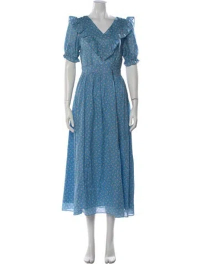 Pre-owned Loveshackfancy Floral Print Long Dress In Blue