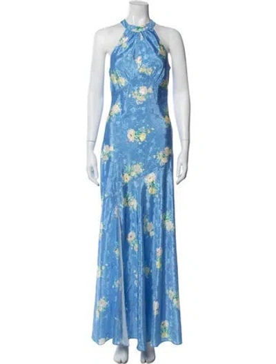 Pre-owned Loveshackfancy Floral Print Long Dress In Blue