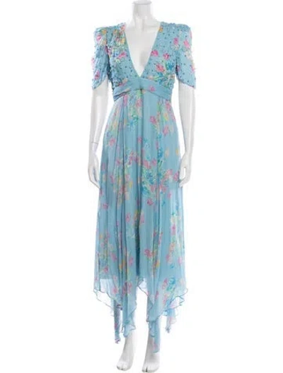 Pre-owned Loveshackfancy Floral Print Long Dress In Blue
