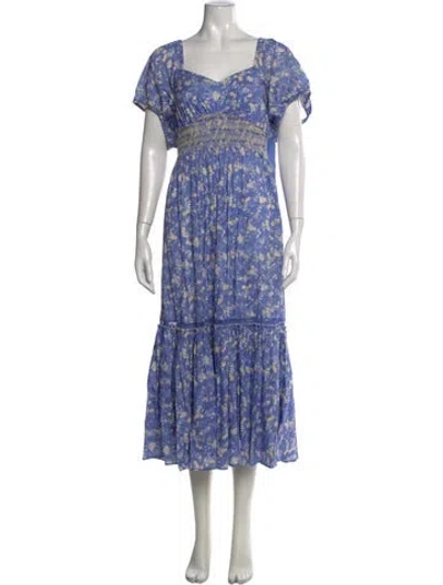 Pre-owned Loveshackfancy Floral Print Long Dress In Blue