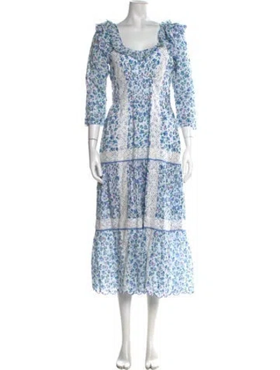 Pre-owned Loveshackfancy Floral Print Long Dress In Blue