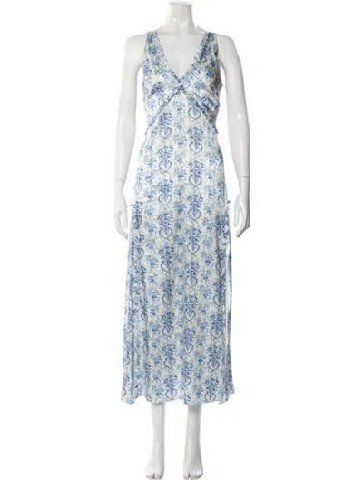 Pre-owned Loveshackfancy Floral Print Long Dress In Blue
