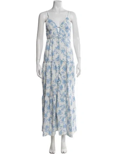 Pre-owned Loveshackfancy Floral Print Long Dress In Blue