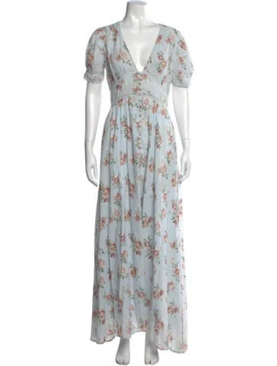 Pre-owned Loveshackfancy Floral Print Long Dress In Blue