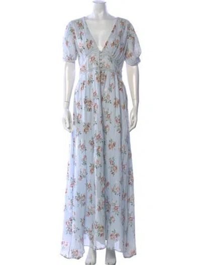 Pre-owned Loveshackfancy Floral Print Long Dress In Blue