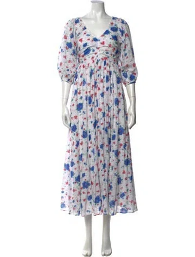 Pre-owned Loveshackfancy Floral Print Long Dress In Blue